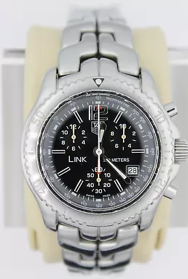 Tag Heuer Mens Watch CT1111.BA0550 Black Link Chronograph Silver Professional SS • $1100