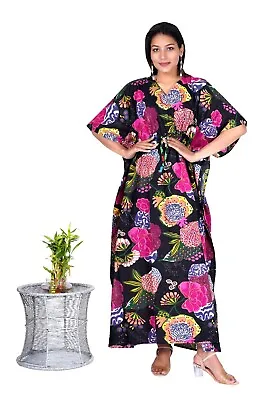 $36.29 • Buy Cotton Indian Kaftan Night Maxi Dress Women Clothing Black Fruit Maxi Gown AU