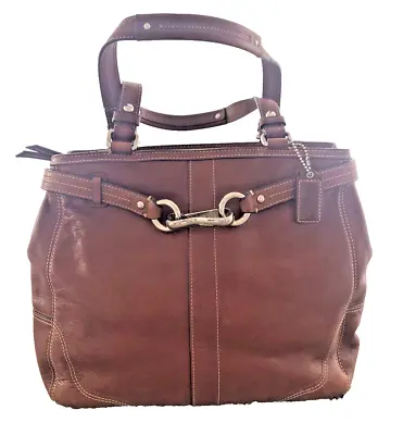 COACH Hampton Belted TOTE HANDBAG Satchel BROWN LEATHER ZIP Closure BASE STUDS • £47.23