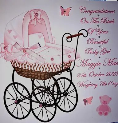 Personalised  Handmade New Baby Girl Card Or Christening Card Pink Or Blue • £3.99
