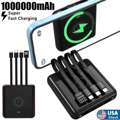 $16.92 • Buy 1000000mAh Qi Wireless Power Bank Backup Fast Portable Charger External Battery