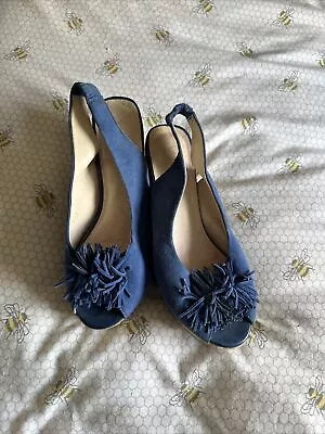 Van Dal Summer Wedge Shoes Size 5 Blue Suede Peeptoe • £0.99