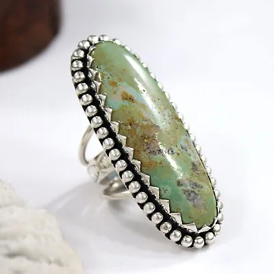 LARGE Lime Boulder Turquoise American Navajo Sterling Silver Mens Ring Size 5.5 • $99