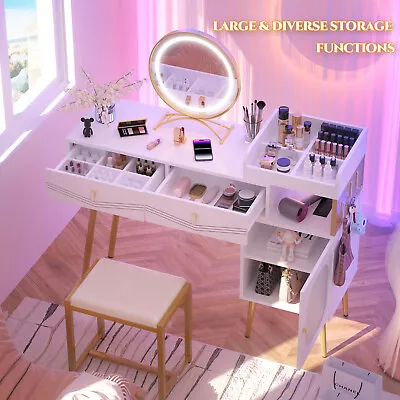 Vanity Desk Set With Large Lighted Mirror &USB 47  Makeup Vanity Table W/ Stool  • $129.99