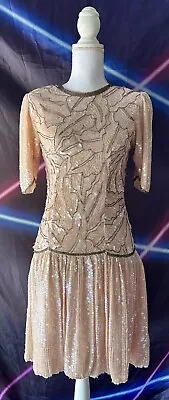 Vintage 80’s Prom Dress Light Pink Silk Beaded Sequin Bubble Skirt Size 8 Med • $70