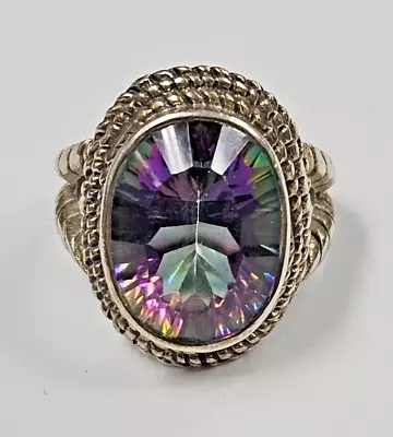 Sterling Silver & Mystic Topaz Ring Sz 8 India • $90