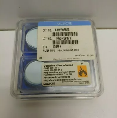 Pack Of (100) New Old Stock! Millipore 25mm White 0.8um Filters Aawp02500 • $49.95