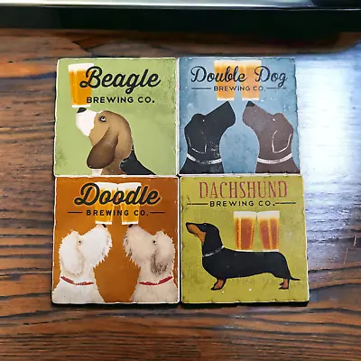 4 SET DOG BREWERY CO. Beer BEAGLE~DOODLE~DACHSHUND Square Coasters! • $17.99