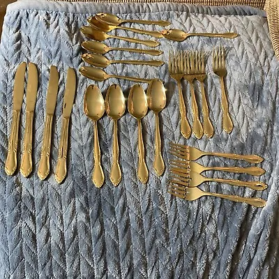 ROGERS GOLD Tone  STAINLESS FLATWARE KOREA 23 Pc • $34.95