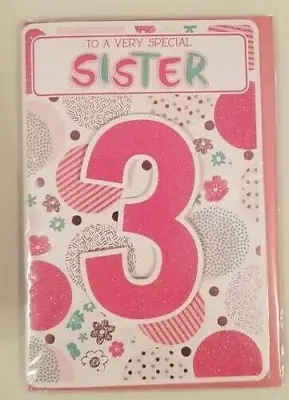 Sister 3 Years Old Birthday Card Gorgeous Embossed Card View Pictures • £2.79