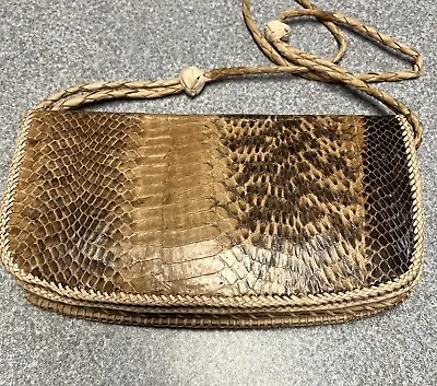 Vintage Handbag Messenger Snakeskin Snake Skin Purse Shoulder Bag Tan • $35