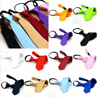 Kids Classic Tie Elasticated Loop Wedding Childs Necktie Boys Plain Party Smooth • £4.99