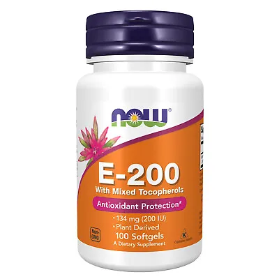NOW FOODS Vitamin E-200 With Mixed Tocopherols - 100 Softgels • $11.61