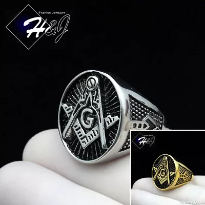 MEN Stainless Steel Silver/Black/Gold Plated MASONIC Master Oval Ring*R124 • $15.99