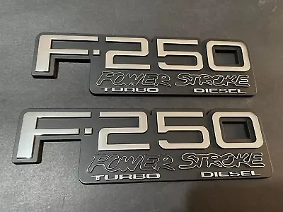 2X 92-98 F250 Power Stroke Logo Door Side Fender Badge Emblems (Chrome Black) • $30.99