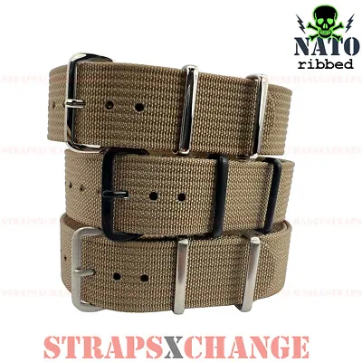 Ribbed Premium NATO® OLIVE BROWN Corrugated Military Divers Watch Strap Band • $27.95