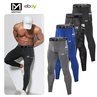 Men's Compression Pants Active Base Layer Tight Workout Leggings W/Phone Pockets • $16.99