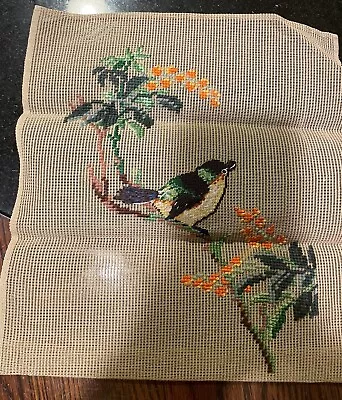 Vintage Needlepoint Canvas Bird Floral Design-Japan-Partially Stitched-11x13  • $18.99