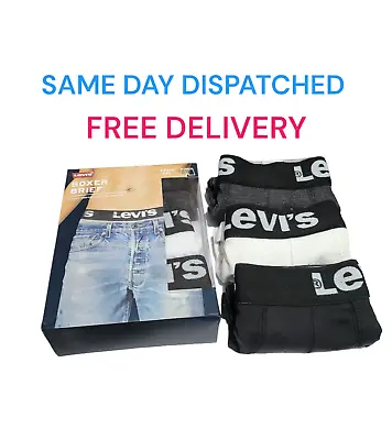 £15.50 • Buy New LEVIS Men’s 3 Pack Of Boxer Shorts Black Grey And White
