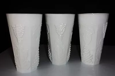 Vtg Indiana Glass Colony Harvest Milk Glass Set 3 Tumblers Grapes & Grape Leaves • $9.99