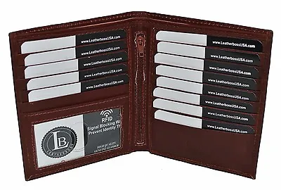 Leatherboss Genuine Leather Men's Hipster RFID Card Holder Bifold Wallet • $12.99