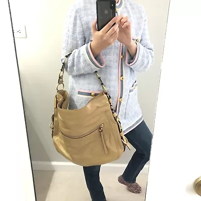 2023 Trending Coach XL Editorial Patient Leather Zoe Hobo Tote Bag . Tan $730 • $682.16