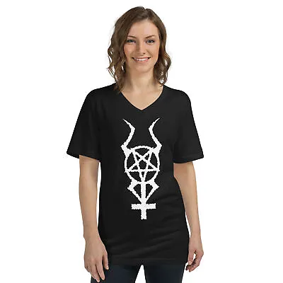 White Horned Pentacross Pentagram Cross Unisex Short Sleeve V-Neck T-Shirt • $27.67