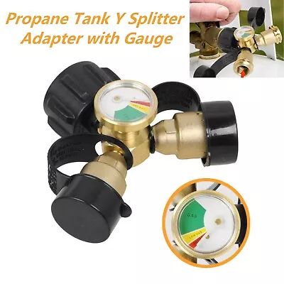 BBQ Propane Tank Y Splitter Adapter Gauge Tee Connector Gas Grill Indicator • $15.99