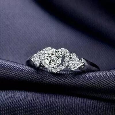 2 Ct Round Cut Simulated Diamond Heart Engagement Ring 925 Sterling Silver Gift • £103.96