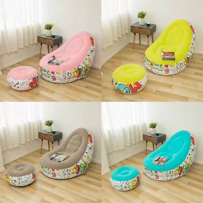 Lazy Sofa Bean Bag Chair Set Couch Seats Air Inflatable Indoor Lounge Foot Stool • $81.57