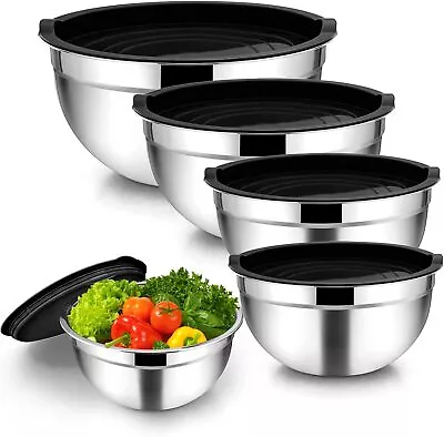 Homikit Stainless Steel Mixing Bowls With Airtight Lids 5 Piece Nesting Salad • £46.47