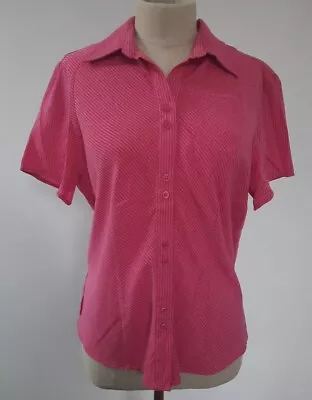 VTG Sarah Bentley Button Shirt Blouse Top Size M Short Sleeve Pink White Stripe • $12