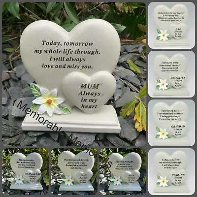  Double Heart Memorial Flower Graveside Remembrance Plaque Garden Tribute Grave • £14.95