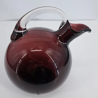 Cambridge Glass Tilt Ball Decanter Amethyst Glass Pitcher Clear Handle  7  X 7  • $19.94