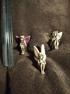 Three Miniature Pewter Fairy Faries Bundle Purple Blue White • £10