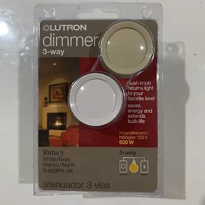 Lutron D-603PH-DK 3 Way Dimmer Switch 600 Watts White/Ivory • $17.99