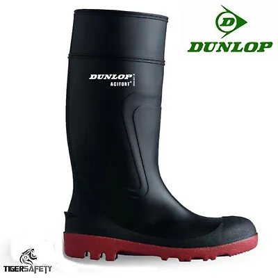 Dunlop Acifort Warwick Black Full Safety Steel Toe Cap Wellington Boots Wellies • £20.75