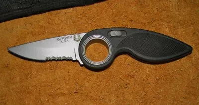Gerber Chameleon Finger Hole Lock Blade Knife & Nylon Sheath - Made In USA • $24.95
