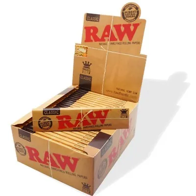 RAW Classic King Size Slim Rolling Papers | Full Box Of 50 Booklets • £17.30