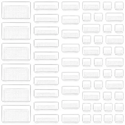 Vtopmart 60 PCS Drawer Organizer 4-Size Clear Plastic Drawer Organizer Bins • $47.49