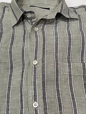 Zegna Sport XXL Crisp Striped Flax Linen Shirt Green Gray Striped • $39.99