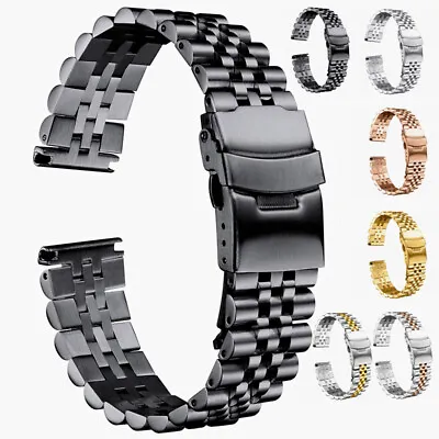 High Quality Solid Stainless Steel Watch Strap Mens Metal Band 18-30mm Universal • £23.88