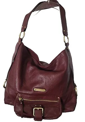 Vintage MICHAEL KORS Jet Set Maroon Leather Hobo Shoulder Bag Handbag Purse Logo • $59.70