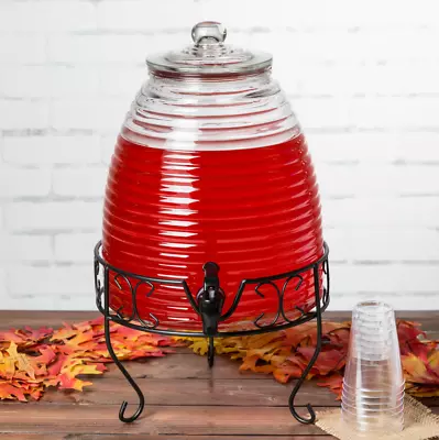 2.4 Gallon Beehive Glass Beverage Drink Water Ice Tea Dispenser Jar With Stand • $73.97