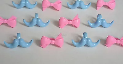 12 Pink Blue Baby Cupcake Ring Mustache Bow Boy Girl Shower Gender Reveal Party  • $3.25