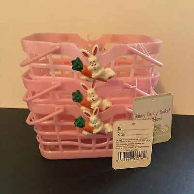 $14 • Buy Lot Of 3 Kid's EASTER BUNNY RABBIT Plastic BASKETS 6  Pink