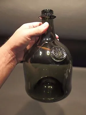 10  Antique Vintage Style Black Glass Blown Mallet Onion Wine Bottle Green   • $50