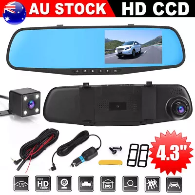 4.3  Dash Camera Reversing Mirror Front And Rear Screen 1080P Dash Cam Recorder • $30.35