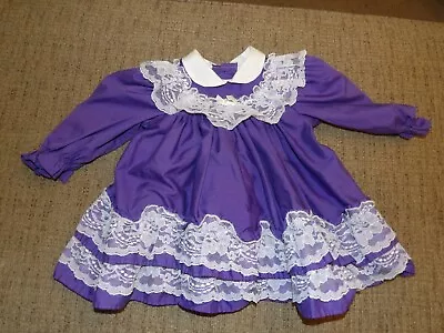 Vintage Baby Dress Nicole Scott Purple White Lace Ruffles Size 18 Months • $9.95