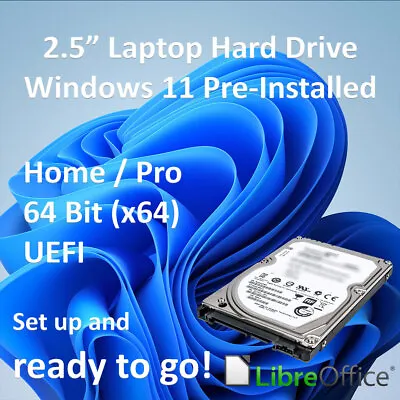 Laptop Hard Drive Windows 11 Installed Home Pro 64 Bit X64 Office Various Types • £17.95